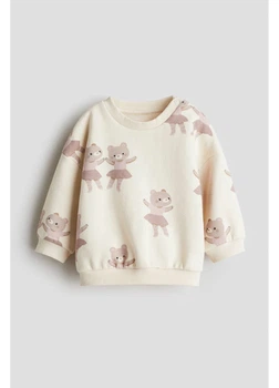 Дитячий теплий світшот на флісі для дівчинки H&M 271293997 68 см Бежевий/Візерунок (2727000142346)
