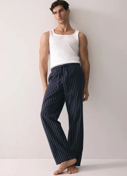 Піжамні штани бавовняні чоловічі H&M 271267502 S Темно-сині (2727000107703)