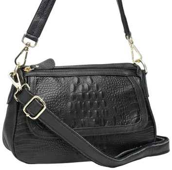 Женская кожаная сумка Borsa Leather стильная черная сумка через плечо из натуральной кожи 54234
