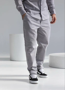 Брюки из льна MonsterBrand прямые XXL (54) светло-серые