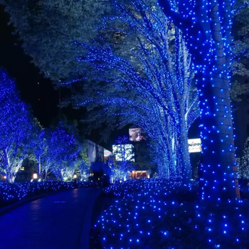 Уличная гирлянда 800 LED диодов 50 метров (синий цвет,зеленый провод) 800lblue