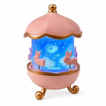 Ночник-проектор Bunny’s Carousel для детской комнаты с Bluetooth, музыкой, пультом управления и сменными слайдами, Розовый