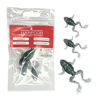 Приманка плаваюча ТЕП HARPOON Crazy Frog 2"-2шт,3"-1шт 006 Прозора Зелена блискітка