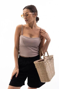Майка женская укороченная с имитацией косточек кофейная Modna KAZKA MKAR32740-3 - 46, Бежевий