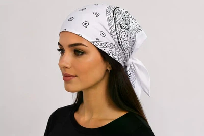 Бандана 55/55см унисекс Paisley Classic, хлопковая, универсальная Белий
