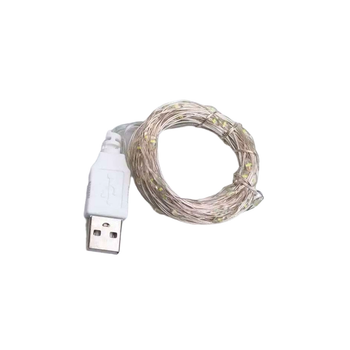 Гирлянда роса 100 светодиодов 10 метров USB для дома белый провод желтый HM-1325