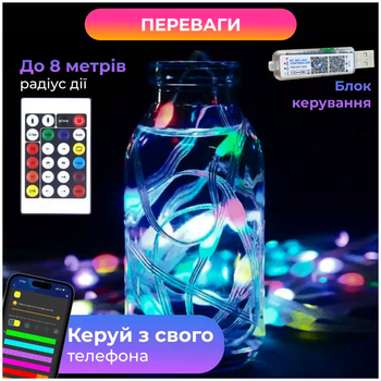 Умная гирлянда 250 LED 2.5 м управление со смартфона для дома мультиколор HM-1284