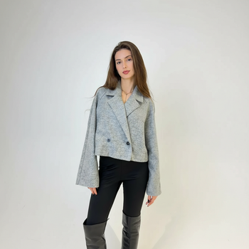 Тренч жіночий вкорочений пальтова тканина сірий, L;XL