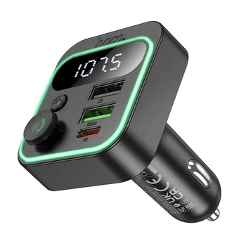 Автомобильный Bluetooth-модулятор HOCO E85 Intelligent 38W с быстрой зарядкой Type-C PD 20W и Quick Charge 3.0 Черный
