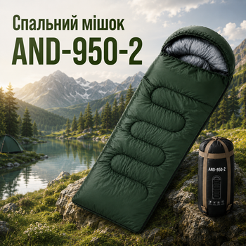 Туристичний спальник AND-950-2 прямокутної форми 210×70 см, кемпінговий мішок для походів, риболовлі, пікніків і подорожей, модель з поліестеровим верхом, бавовняним наповнювачем, сумкою для зберігання та транспортування