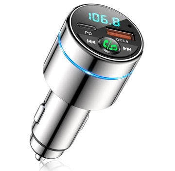Автомобильный FM-трансмиттер RIWUSI BC61 Bluetooth 5.3 с зарядкой PD 30 Вт и QC3.0 18 Вт, серебристый
