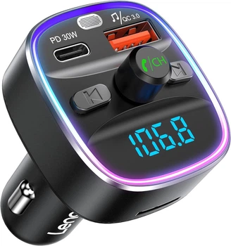 FM трансмиттер LENCENT T25M Bluetooth 5.4 автомобильный адаптер 48W PD 30W QC3.0 USB USB-C