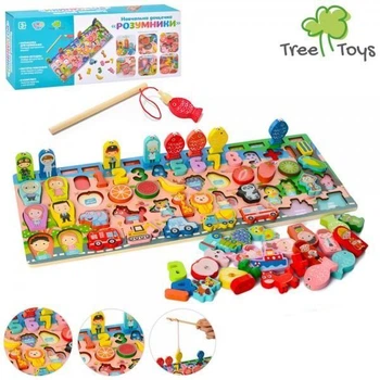 Деревянная игрушка TREE TOYS Развивающий центр рыбалка, рамка-вкладыш, слова украинские /английские (MD 2901).