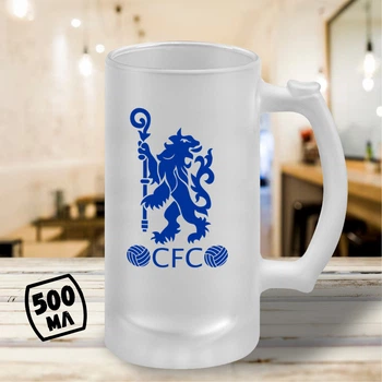Пивной бокал с принтом "Chelsea FC эмблема синий лев CFC" 500 мл стакан пивной подарок фанату Челси