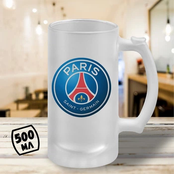 Пивной бокал с принтом "Paris Saint-Germain эмблема PSG" цветная 500 мл стакан пивной подарок фанату ПСЖ