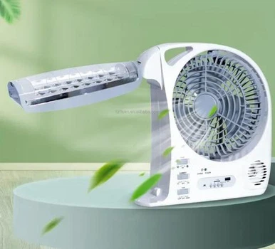 Вентилятор портативний GD-8028 N283 LED лампа, радіо, сонячна панель, 2 швидкості, 10Вт