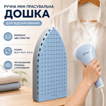 Ручная мини-гладильная доска для отпаривания и глажки одежды, ABS-пластик, регулируемый ремешок, 24,5×14,5×2,5 см, голубая