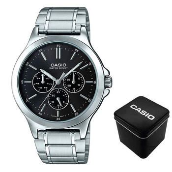 Мужские наручные часы Casio MTP-V300D-1A серебристые с черным циферблатом