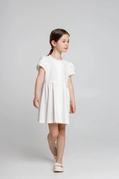 Платье льняное молочное с кружевом для девочки 7-8 лет, рост 128см