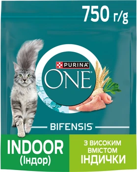 Сухий корм Purina One Indoor для дорослих котів, які постійно перебувають у приміщенні, з індичкою 750 г (8445291800366)
