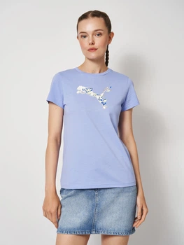 Футболка бавовняна жіноча Puma Graphics Floral Cat Tee 69191260 L Intense Lavender (4069161742330)
