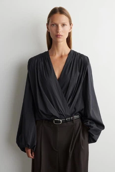 Блуза жіноча COS gathered wrap-over blouse 1311454002 L Графіт