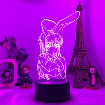 Светодиодный 3D аниме-светильник LED ночник Маи Сакурадзима с Bunny Girl Senpai, лампа с RGB-подсветкой на 7 цветов