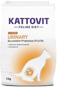 Сухий дієтичний корм для котів Kattovit Veterinary Urinary mit Huhn с при сечокам'яній хворобі, захворюваннях нижніх сечовивідних шляхів та профілактики утворення струвітних каменів 4 кг (4000158771629)