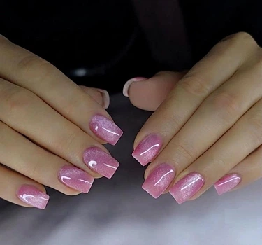 Накладні нігті Nail Cat Eyes котяче око, рожево-лілові, форма квадрат, короткі, 24 шт