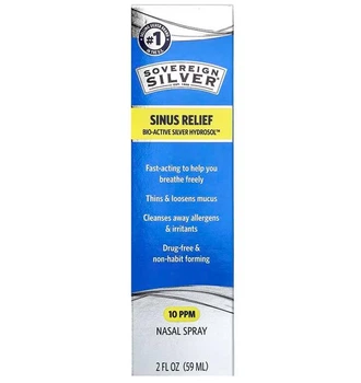 Натуральный назальный спрей, Sovereign Silver, Bio-Active Silver Hydrosol, средство для облегчения заложенности носа, 59 мл