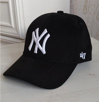 Кепка бейсболка New York Yankees 47 Brand с белой вышивкой мужская женская размер 55-60см логотип NY Нью Йорк черный (125626)