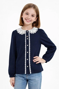 Блуза трикотажна з довгим рукавом для дівчинки Smil 114515 синій 140