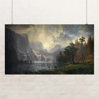 Постер Среди гор Сьерра-Невада, Альберт Бирштадт, Albert Bierstadt, репродукция картины, A3 24×42 см (id7002)