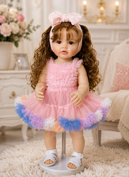 Лялька Reborn Baby Doll Monika 55 см вінілова дівчинка з кучерявим волоссям та аксесуарами, можна купати
