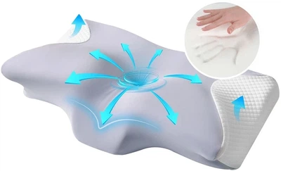 Подушка-ортопедическая анатомическая с местом для рук "Бабочка" Ergo Sleep Memory Pillow гипоаллергенная мягкая с эффектом памяти для сна на боку спины и живота с наволочкой на молнии 61х34х12 см(9007002)