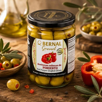 Оливки, фаршированные жареным перцем Bernal Gourmet, стекло, 436 гр