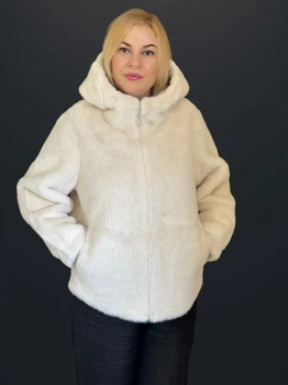 Жіноча коротка шуба з капюшоном Молоко L 88-01 9072026264