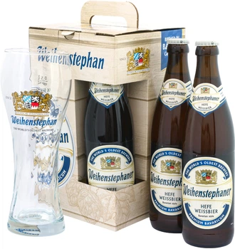 Набор пива Weihenstephaner Hefeweissbier белое нефильтрованное 5.4% 0.5 л x 3 шт + бокал 0.5 л (4105120018631)