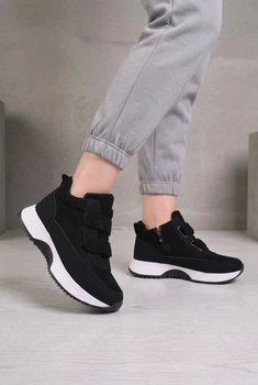 Кроссовки женские Fashion черные из экозамши высокие 351240_39 (24.5 см)
