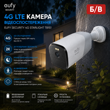Б/У Камера видеонаблюдения eufy Security 4G LTE Starlight TB151 2K, SIM, AI, ночное видение, IP67, без Wi-Fi
