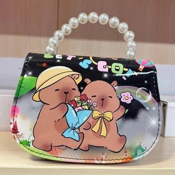 Сумка дитяча з перлинною ручкою 16×12×6 см чорна