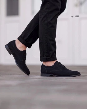 Туфлі чоловічі Derby NS 43 (27.5 см) Black Nubuck Leather (арт 1392)