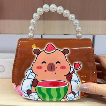Сумка дитяча для дівчинки з перлиною ручкою 16×12×6 см коричнева
