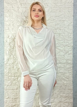 Блуза з драпірованим overlay-шаром біла Top Win 14-401 - S-L - білий