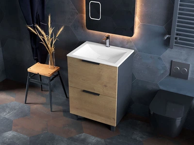 Тумба лакированная, Luxor Sena 60 Дуб, с умывальником Imperio Low 60