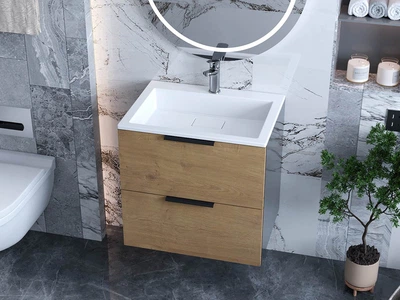 Тумба лакированная, подвесная Luxor Tina 60 Дуб, с умывальником Imperio Low 60