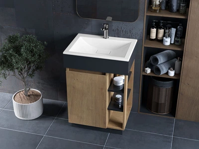 Тумба лакированная, Luxor Idea 60 Дуб, с умывальником Veo Low 60