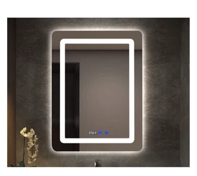 Зеркало вертикальное LED 50x70 см для ванной комнаты с подсветкой, подогревом, часами и регулировкой яркости I