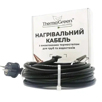 Двожильний кабель ThermoGreen TGSD 32 м 12 Вт з термостатом та вилкою для обігріву труб