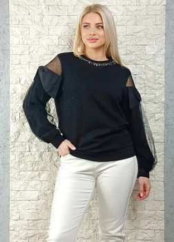 Джемпер з люрексом, фатином та кристалами чорний di classe 24-2781 - M-XL - чорний